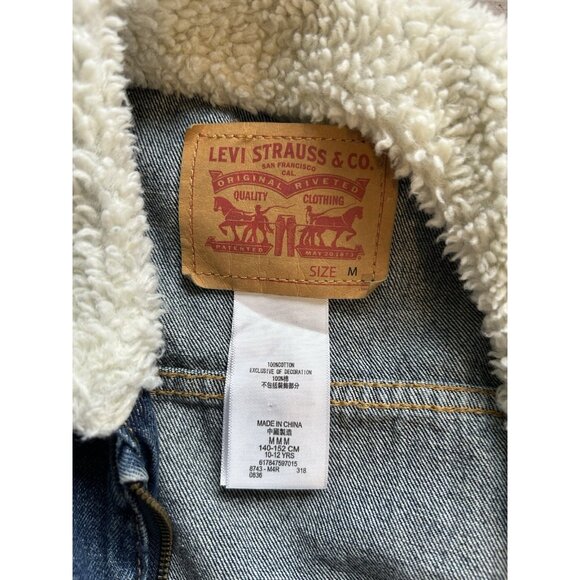 Levis Sherpa Collar Zip Denim Jean Trucker Jacket - Picture 2 of 7